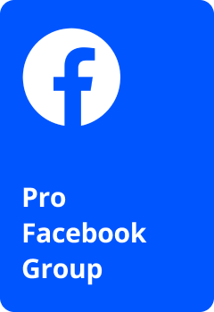 Facebook logo with text encouraging joining the Pro Facebook group.