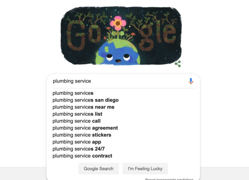 Plumbing service google search results