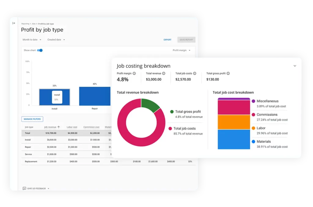 Job cost software profit report overview screenshot