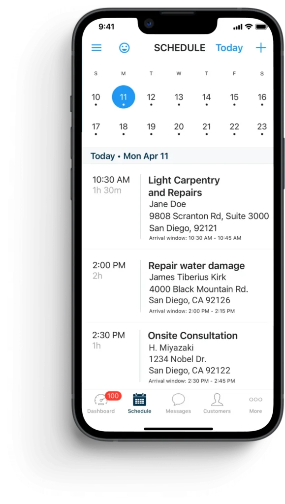 Iphone mock up of contractor Mon April 11 work schedule