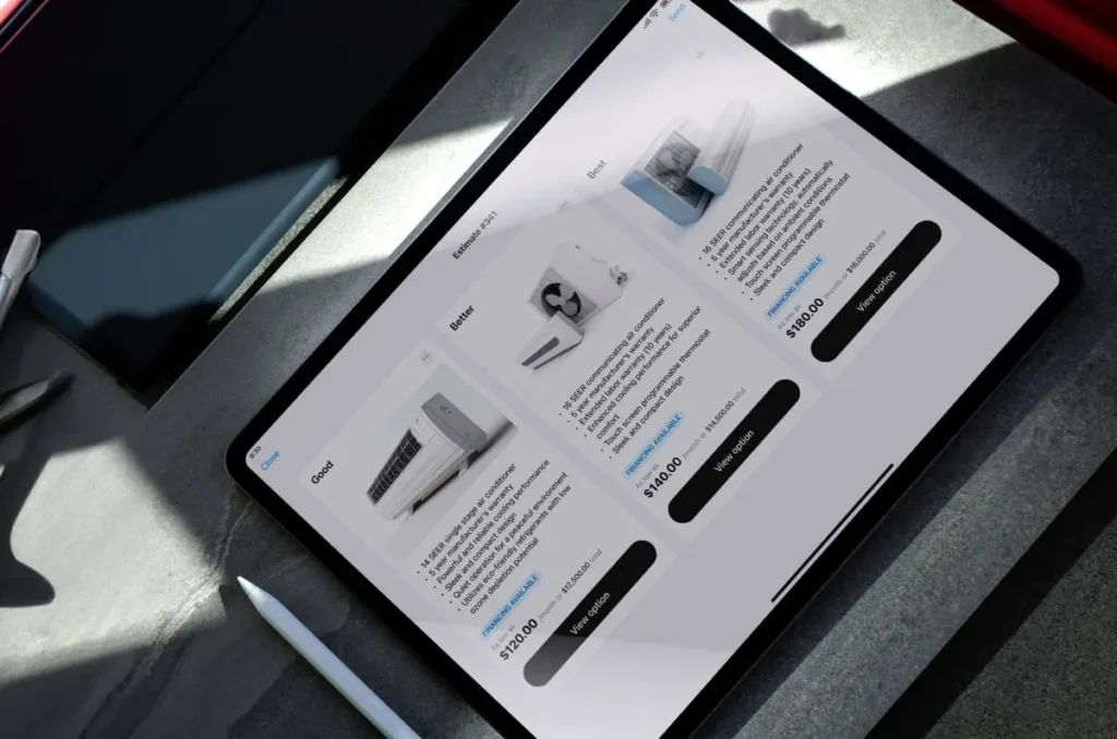 Good, Better, Best HVAC estimate mock up on tablet