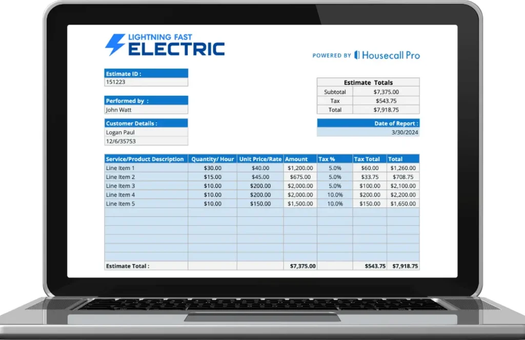 electrical estimate template from Housecall pro