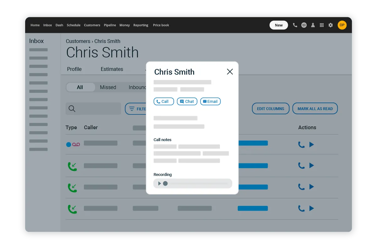 HCP voice software mock up customer info screenshot