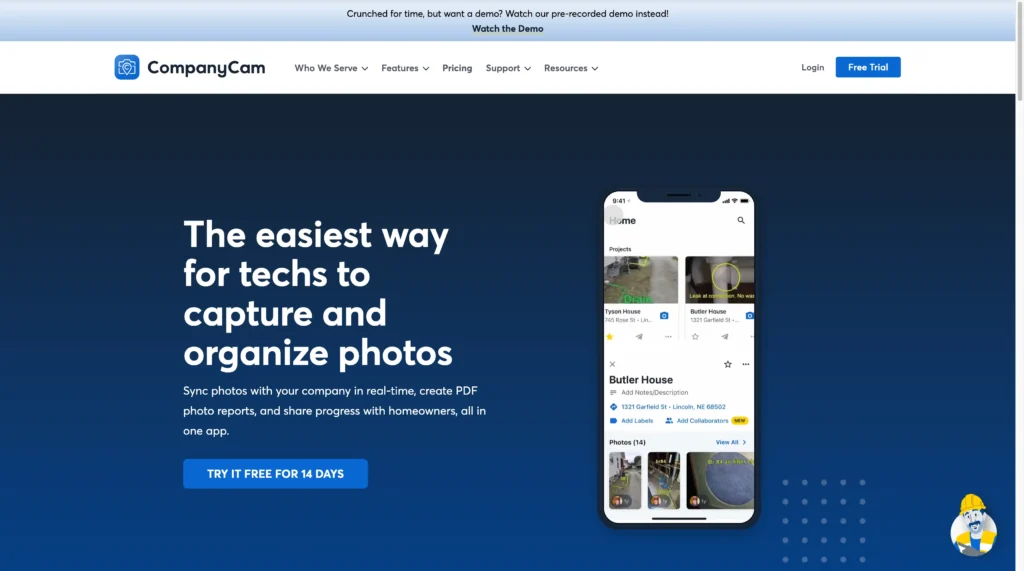 Company Cam desktop homepage screenshot