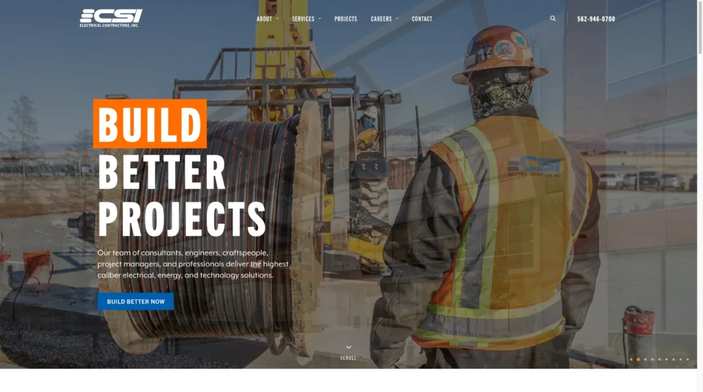 CSI electrical contractors homepage 