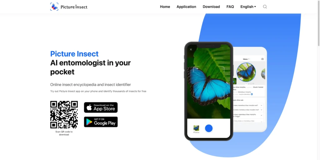 Picture insect mobile app homepage screnshot