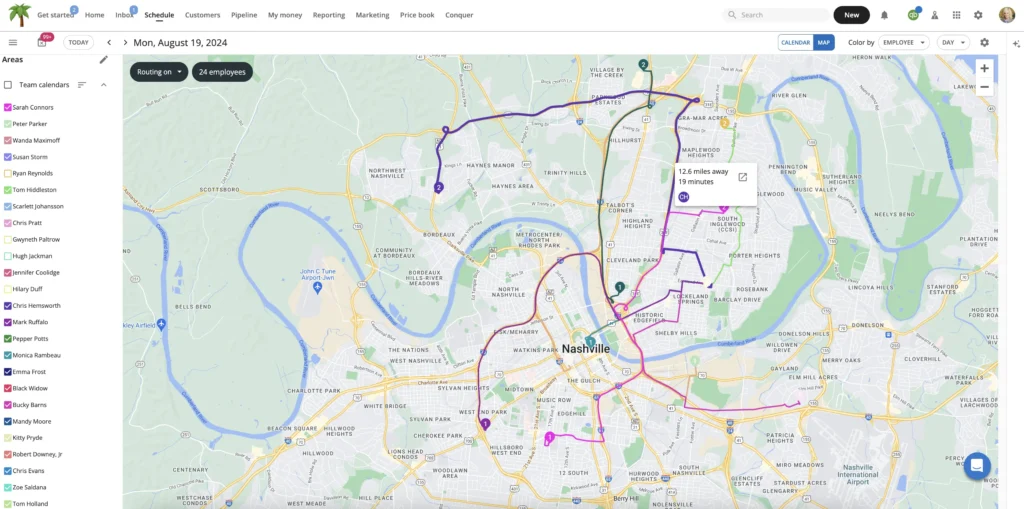 HCP dispatch software map view of Nashville, TN