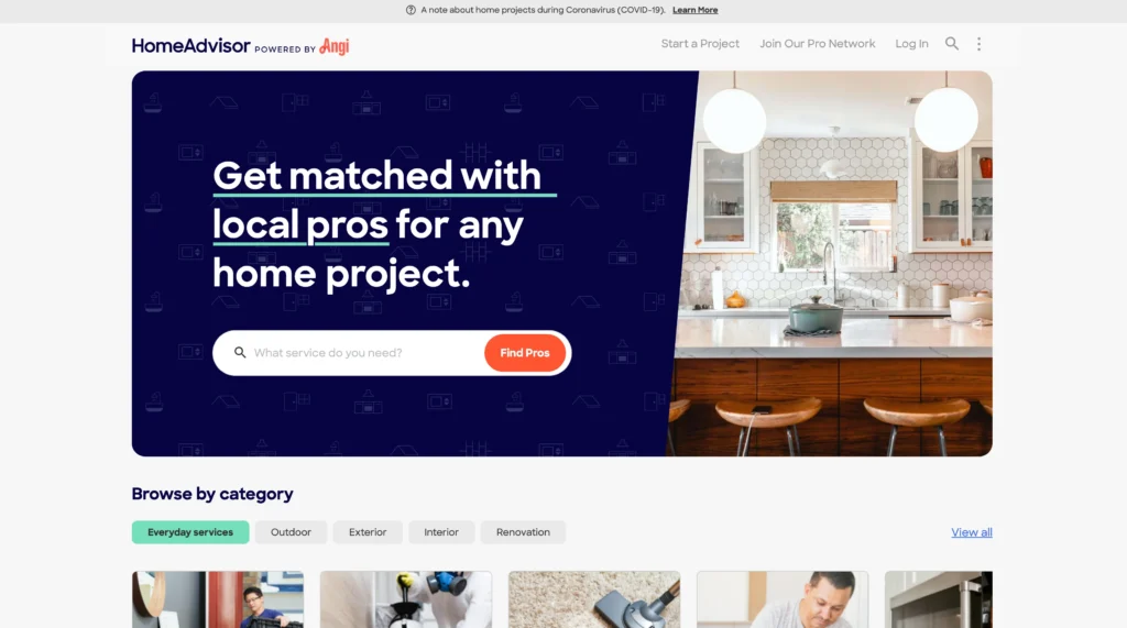 Homeadvisor powered by Angi homepage screenshot