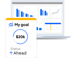 Business dashboard with financial goals and performance metrics.