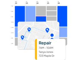 Calendar and map view showing scheduled repair appointments