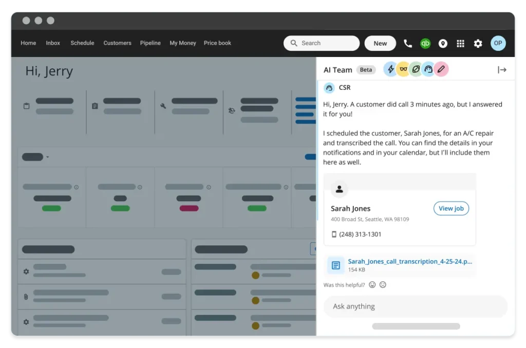 Housecall Pro field service software with AI CSR team