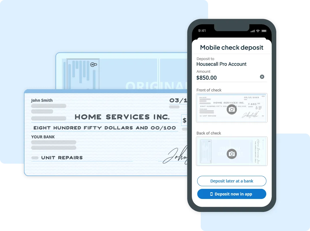 Mobile check deposit feature from Housecall Pro