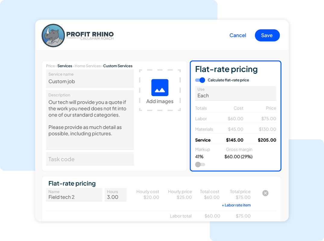 Housecall Pro + Profit Rhino flat rate pricing software integration