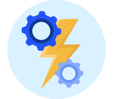 Lightning rod and turning gears graphic